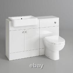Bathroom Suite Combined Furniture Vanity Unit Sink Toilet WC Set BTW White Gloss