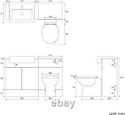 Bathroom Suite Combined Furniture Vanity Unit Sink Toilet WC Set & Back to Wall