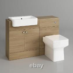 Bathroom Suite Combined Furniture Vanity Unit Sink Toilet WC Set Harper BTW Oak