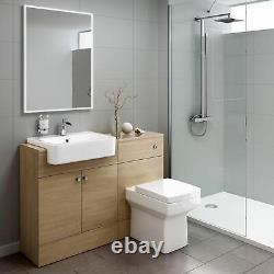 Bathroom Suite Combined Furniture Vanity Unit Sink Toilet WC Set Harper BTW Oak