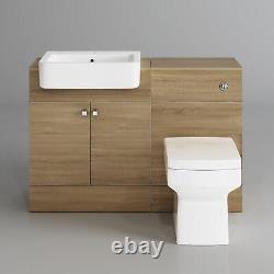 Bathroom Suite Combined Furniture Vanity Unit Sink Toilet WC Set Harper BTW Oak