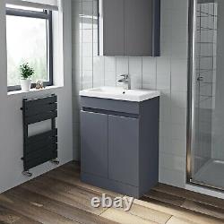 Bathroom Suite Toilet WC 600mm Vanity Unit Basin Sink Grey Modern Cloakroom