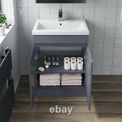 Bathroom Suite Toilet WC 600mm Vanity Unit Basin Sink Grey Modern Cloakroom