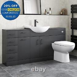 Bathroom Toilet Basin Vanity Unit Combination Laundry Drawer Unit Black 1564mm