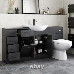 Bathroom Toilet Basin Vanity Unit Combination Laundry Drawer Unit Black 1564mm