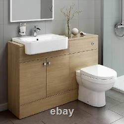 Bathroom Toilet & Combined Basin Vanity Unit BTW Sabrosa Storage Set Oak WC