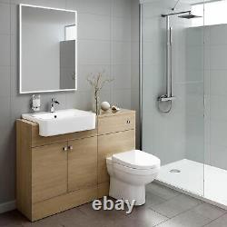 Bathroom Toilet & Combined Basin Vanity Unit BTW Sabrosa Storage Set Oak WC