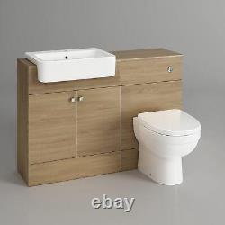 Bathroom Toilet & Combined Basin Vanity Unit BTW Sabrosa Storage Set Oak WC