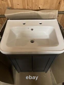Bathroom Vanity Basin Unit with Two Tap Hole Basin Hemsworth Classic 600mm