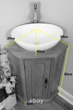 Bathroom Vanity Corner Unit Oak Sink Cabinet Ceramic Basin Tap & Plug Option