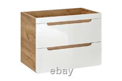 Bathroom Vanity Sink Unit Wall Hung Drawer Cabinet 600mm White Gloss Oak Aruma