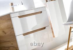 Bathroom Vanity Sink Unit Wall Hung Drawer Cabinet 600mm White Gloss Oak Aruma