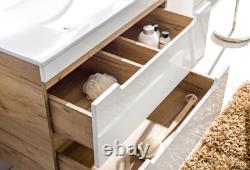 Bathroom Vanity Sink Unit Wall Hung Drawer Cabinet 600mm White Gloss Oak Aruma