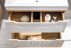 Bathroom Vanity Sink Unit Wall Hung Drawer Cabinet 600mm White Gloss Oak Aruma
