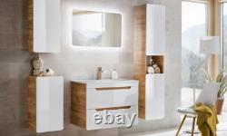 Bathroom Vanity Sink Unit Wall Hung Drawer Cabinet 600mm White Gloss Oak Aruma
