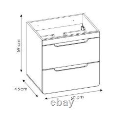 Bathroom Vanity Sink Unit Wall Hung Drawer Cabinet 600mm White Gloss Oak Aruma