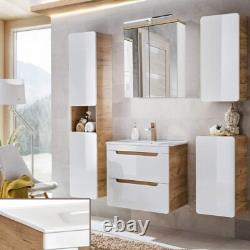Bathroom Vanity Sink Unit Wall Hung Drawer Cabinet 600mm White Gloss Oak Aruma