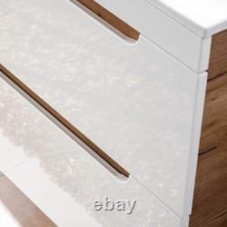 Bathroom Vanity Sink Unit Wall Hung Drawer Cabinet 600mm White Gloss Oak Aruma