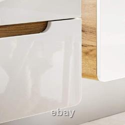 Bathroom Vanity Sink Unit Wall Hung Drawer Cabinet 600mm White Gloss Oak Aruma