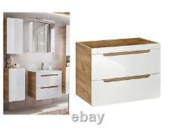 Bathroom Vanity Sink Unit Wall Hung Drawer Cabinet 600mm White Gloss Oak Aruma