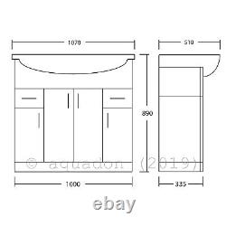 Bathroom Vanity Unit 1050mm Basin Sink Cloakroom Furniture Storage Cabinet