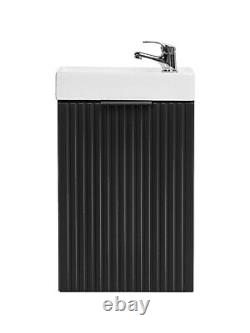 Bathroom Vanity Unit 400mm Ribbed Textured Black Modern Wall Hung Floating Adel