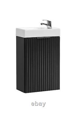 Bathroom Vanity Unit 40cm Ribbed Textured Black Modern Wall Hung Sink Basin Adel