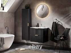 Bathroom Vanity Unit 40cm Ribbed Textured Black Modern Wall Hung Sink Basin Adel