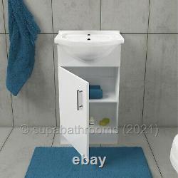 Bathroom Vanity Unit 450mm Cloakroom Classic Gloss White and Ceramic Basin