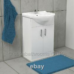 Bathroom Vanity Unit 550mm Cloakroom Classic Gloss White and Ceramic Basin Sink