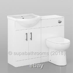 Bathroom Vanity Unit 550mm White Gloss Cloakroom Basin, BTW Unit, WC & Cistern