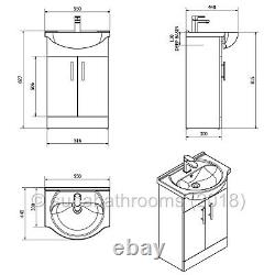 Bathroom Vanity Unit 550mm White Gloss Cloakroom Basin, BTW Unit, WC & Cistern