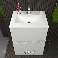 Bathroom Vanity Unit 600 2 Drawer Floor Standing Gloss White Atara