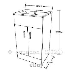 Bathroom Vanity Unit 600 Minimalistic Gloss White Modern Cabinet Turin