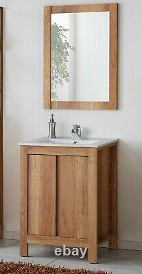 Bathroom Vanity Unit 600mm 60cm Floor Standing Cabinet Classic Oak Finish Effect