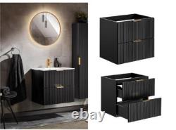 Bathroom Vanity Unit 600mm Black Modern Drawer Wall Floating Ribbed Fluted Adel
