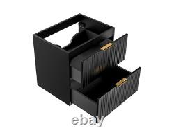 Bathroom Vanity Unit 600mm Black Modern Drawer Wall Floating Ribbed Fluted Adel