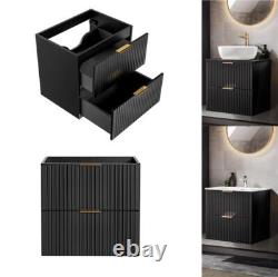 Bathroom Vanity Unit 600mm Black Modern Drawer Wall Floating Ribbed Fluted Adet