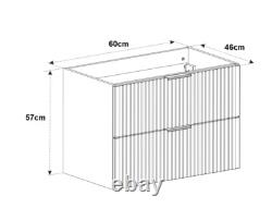 Bathroom Vanity Unit 600mm Black Modern Drawer Wall Floating Ribbed Fluted Adet