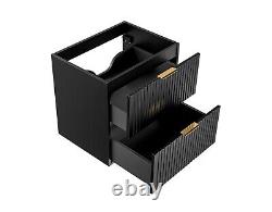 Bathroom Vanity Unit 600mm Black Modern Drawer Wall Floating Ribbed Fluted Adet