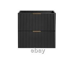 Bathroom Vanity Unit 600mm Black Modern Drawer Wall Floating Ribbed Fluted Adet