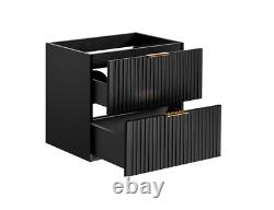 Bathroom Vanity Unit 600mm Black Modern Drawer Wall Floating Ribbed Fluted Adet