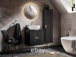 Bathroom Vanity Unit 600mm Black Modern Drawer Wall Floating Ribbed Fluted Adet