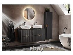 Bathroom Vanity Unit 600mm Black Modern Drawer Wall Floating Ribbed Fluted Adet