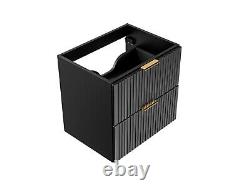 Bathroom Vanity Unit 600mm Black Modern Drawer Wall Floating Ribbed Fluted Adet