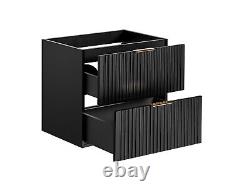 Bathroom Vanity Unit 600mm Ribbed Textured Black Modern Wall Hung Floating Adel