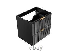 Bathroom Vanity Unit 600mm Ribbed Textured Black Modern Wall Hung Floating Adel