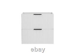 Bathroom Vanity Unit 600mm Ribbed Textured White Modern Wall Hung Floating Adel