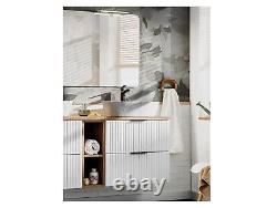 Bathroom Vanity Unit 600mm Ribbed Textured White Modern Wall Hung Floating Adel