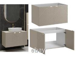 Bathroom Vanity Unit 600mm Wall Cabinet Floating Ribbed Fluted Door Beige Cara